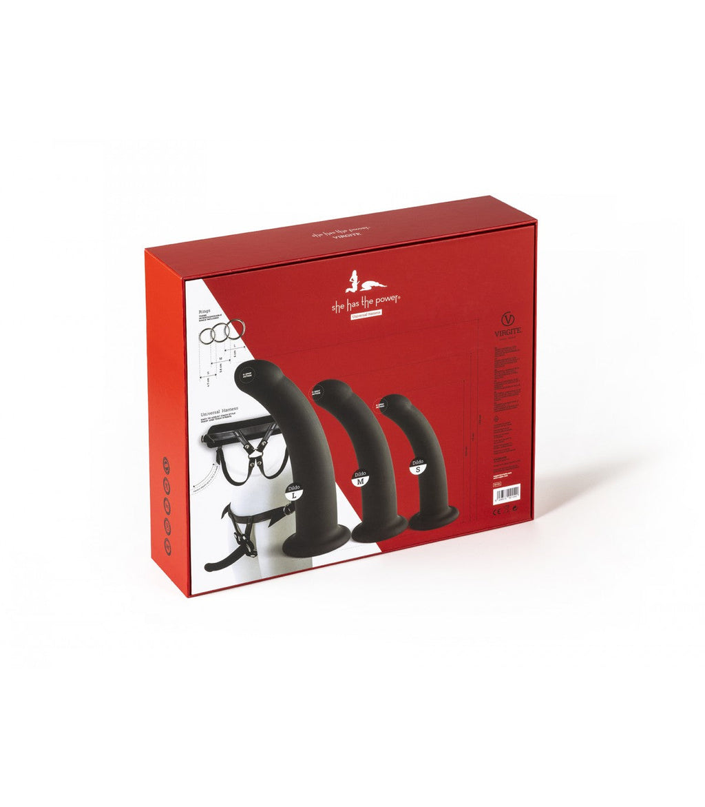 IMBRACATURA CON SET DILDO NERI TAGLIE S / M / L