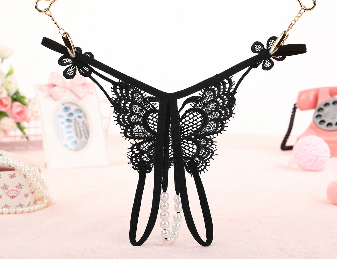 Oh Yeah - Tanga Aperto con Perline e Farfalla e Fiori