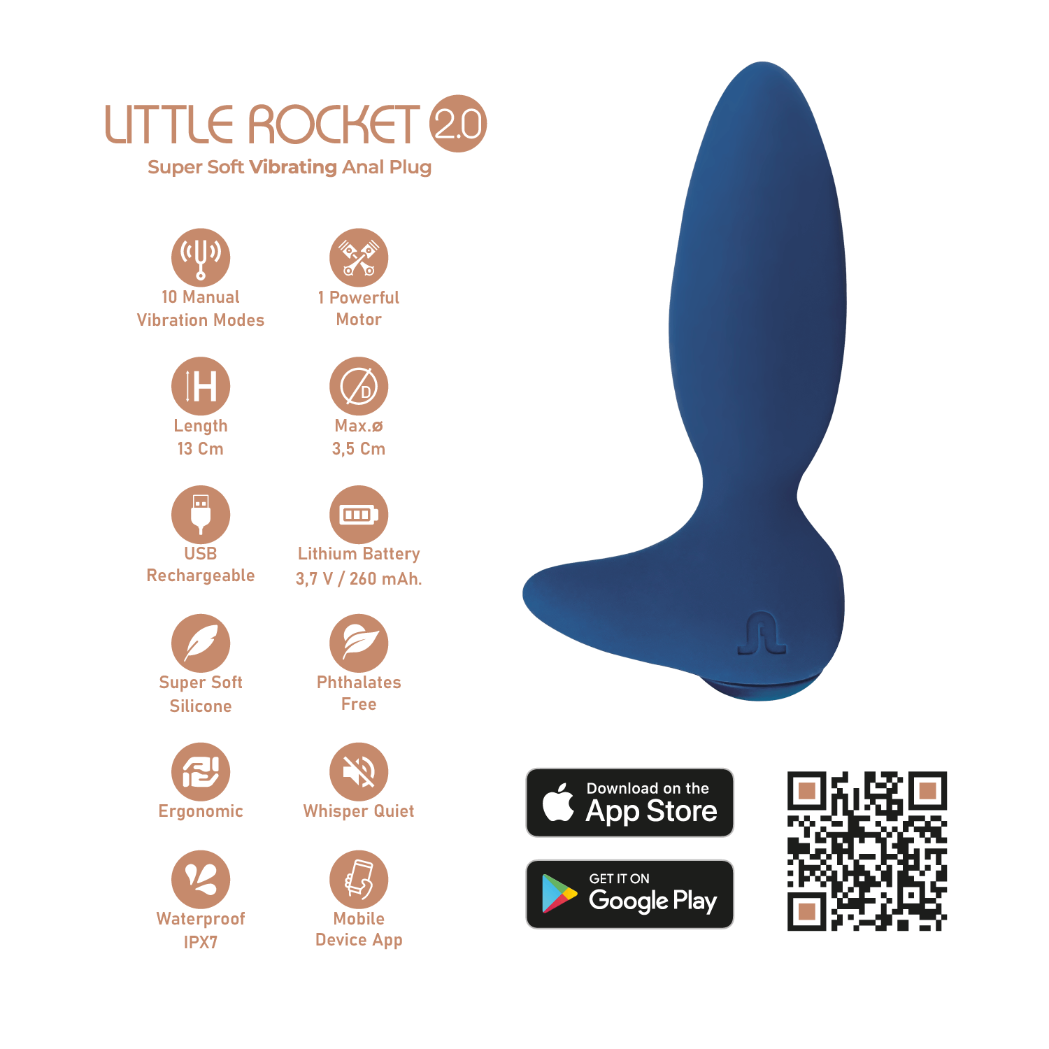 Adrien Lastic - Vibratore Anale + App Little Rocket II - Blu