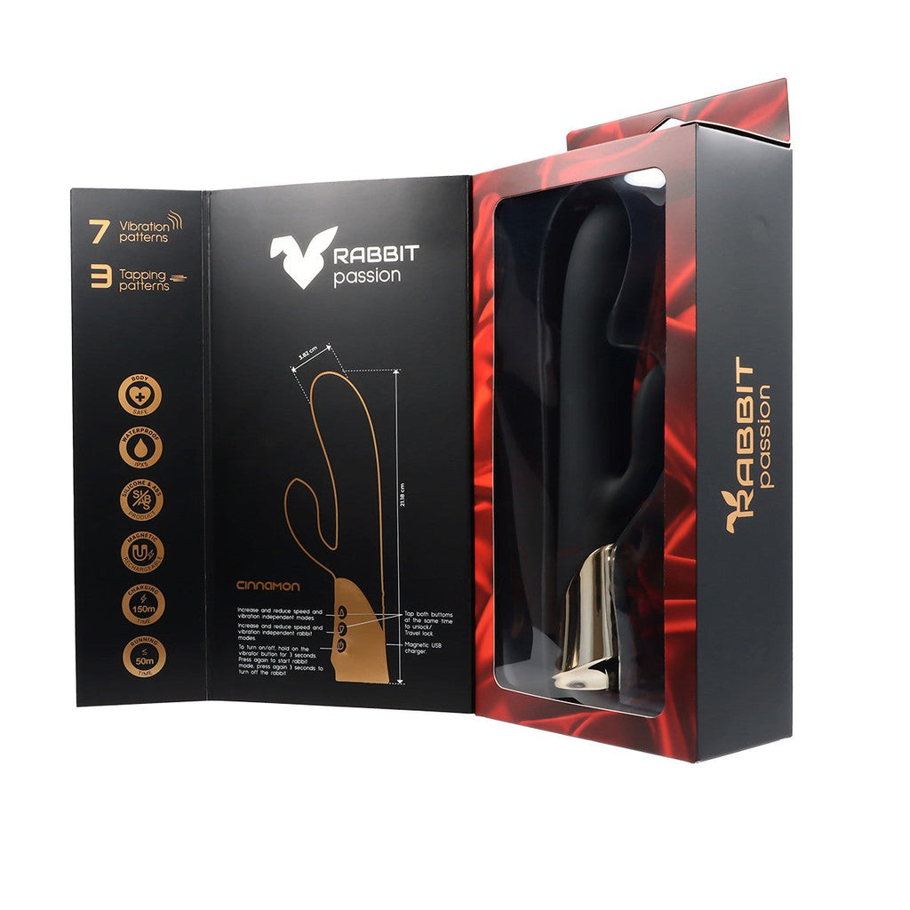 VIBRATORE IN SILICONE RICARICABILE ALLA CANNELLA CON CONIGLIO A TAPPO