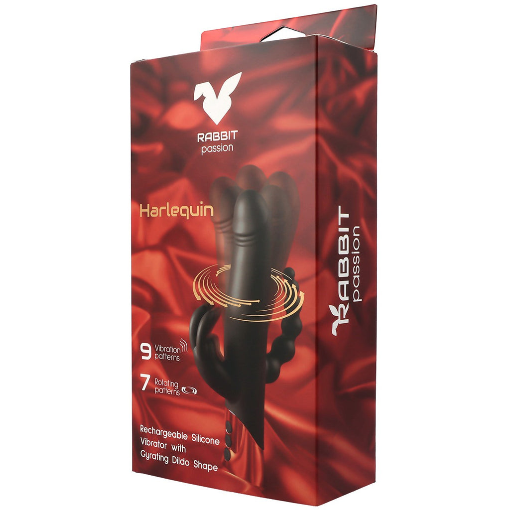 VIBRATORE CONIGLIO RICARICABILE HARLEQUIN CON FORMA DILDO GIREVOLE