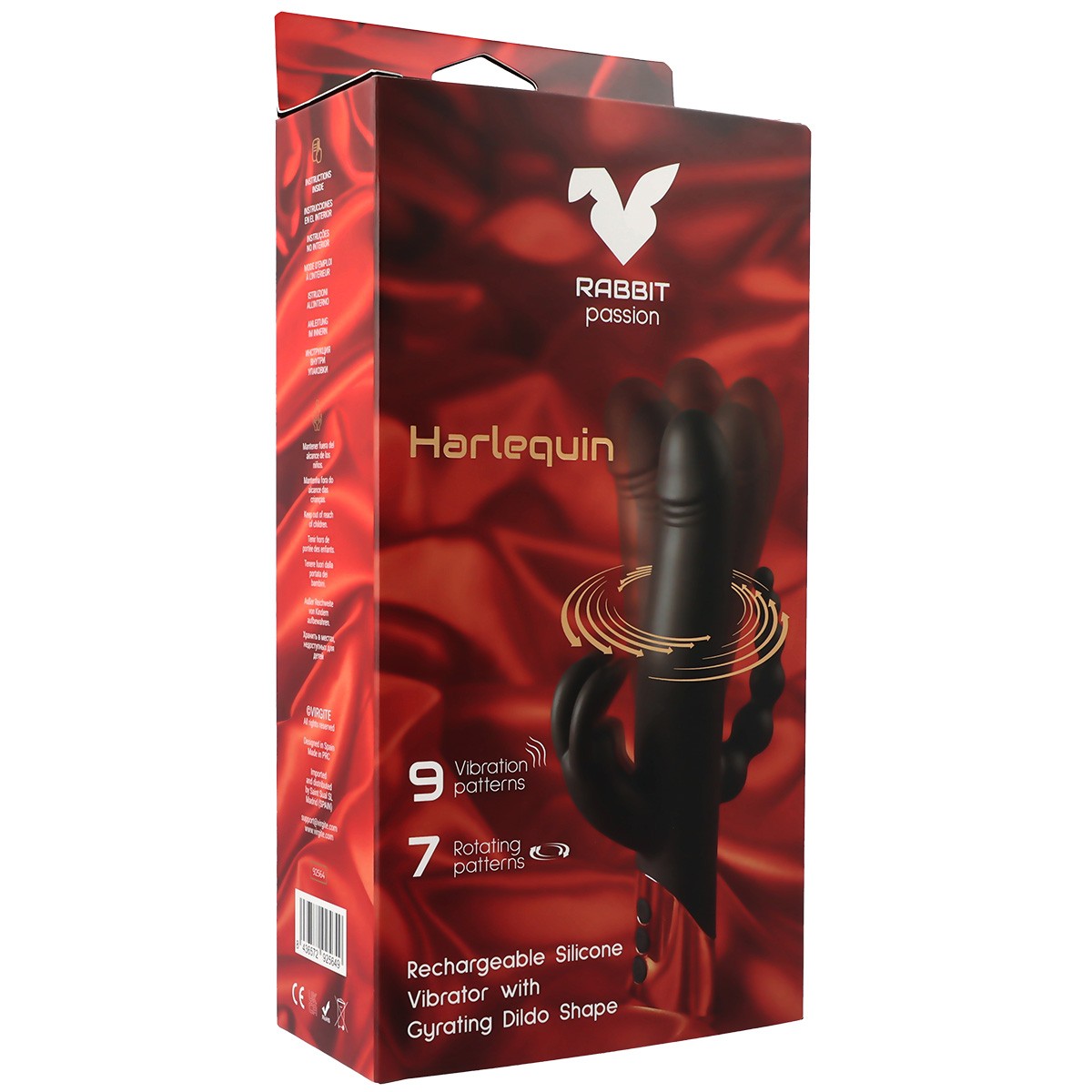 VIBRATORE CONIGLIO RICARICABILE HARLEQUIN CON FORMA DILDO GIREVOLE