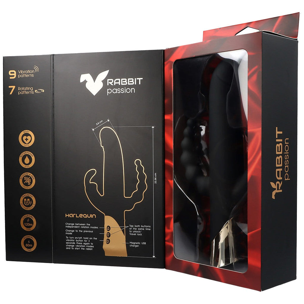 VIBRATORE CONIGLIO RICARICABILE HARLEQUIN CON FORMA DILDO GIREVOLE