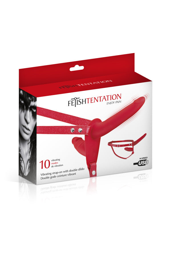 Fetish Tentation - Strap-On Harness Vibrante 15,5 cm - Rosso