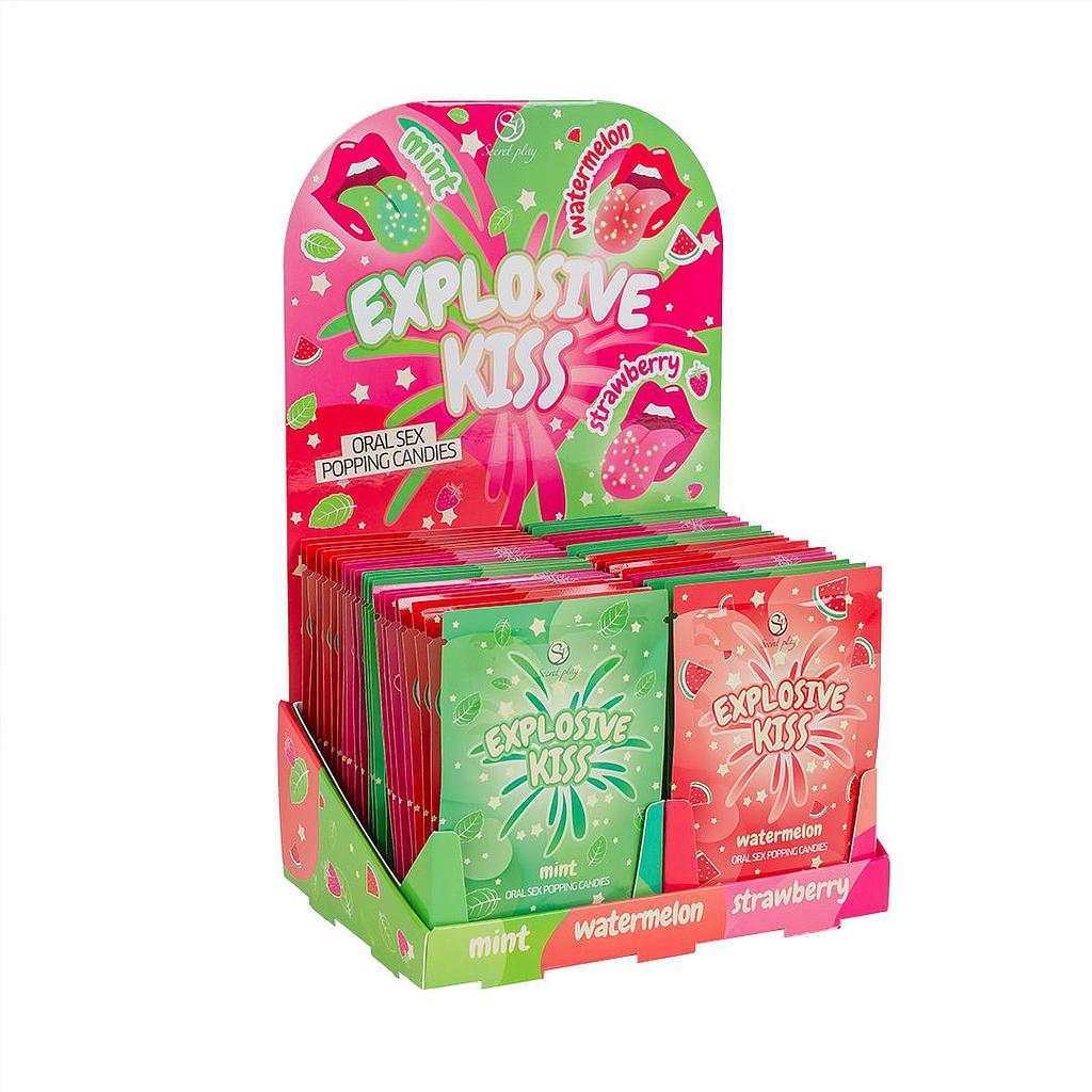 Secret Play -  Espositore Caramelle Scoppiettanti Menta/Fragola/Anguria - 48 Pezzi
