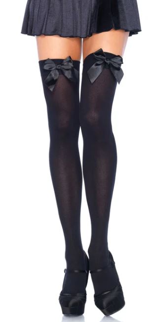 Calze autoreggenti in nylon con fiocco nere