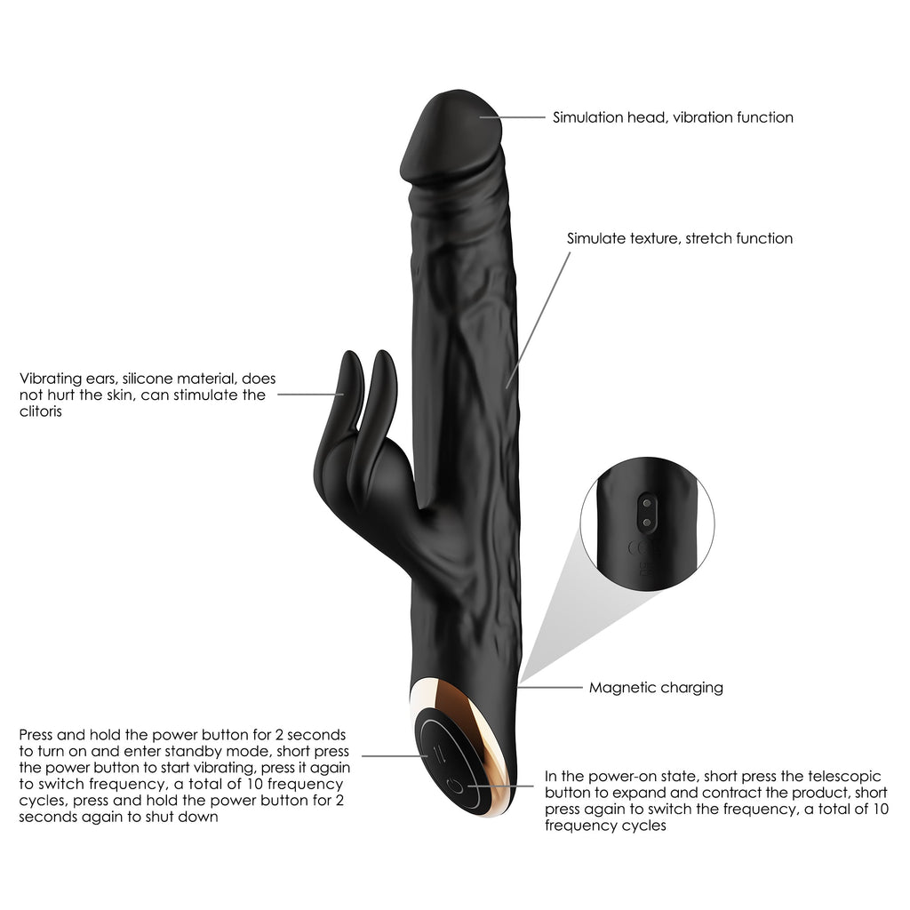 Winyi - Vibratore Realistico Rabbit & Thrusting Soft Touch - Terry II - Nero
