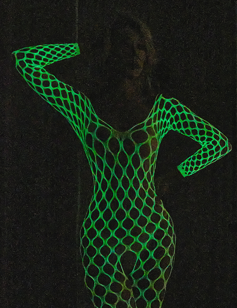 Oh Yeah - Bodystocking Bianco A Rete Mutanda Aperta - Fluorescente al Buio