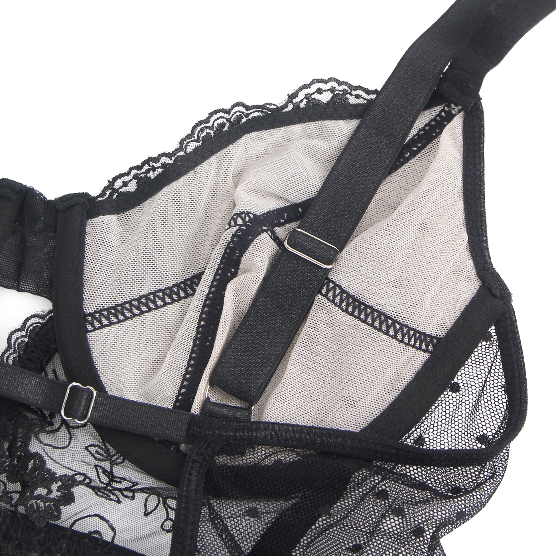 Oh Yeah - Body in Pizzo con Reggicalze Incorporato - Nero