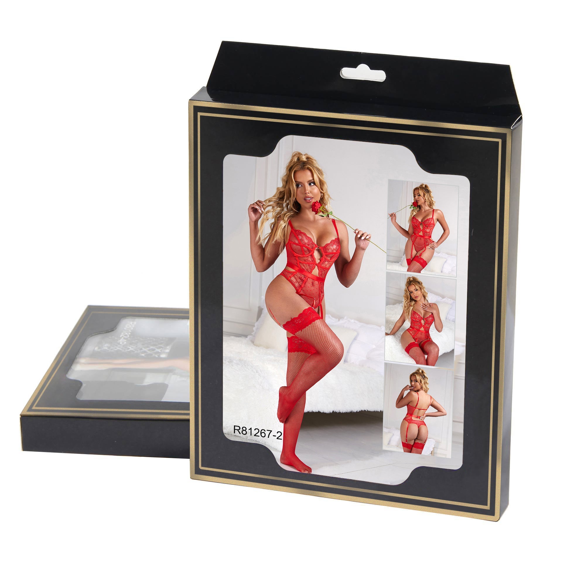 Oh Yeah - Body in Pizzo con Reggicalze Incorporato - Rosso