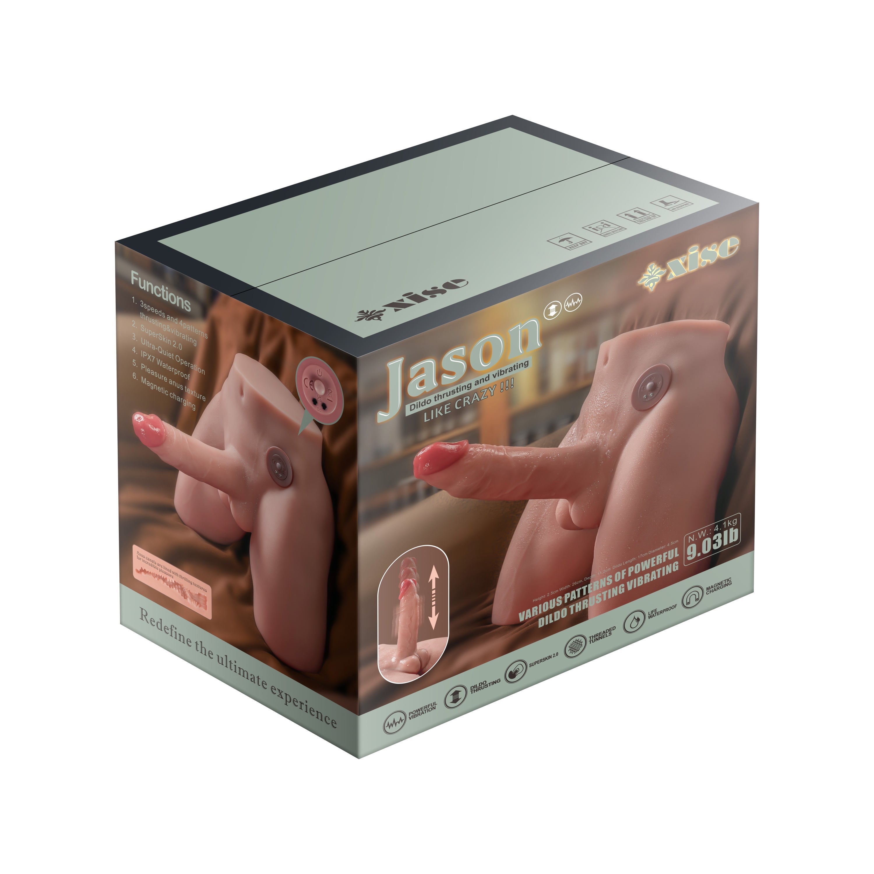 Xise - Jason - Torso con Dildo Thrusting e Vibrante - 6,6"