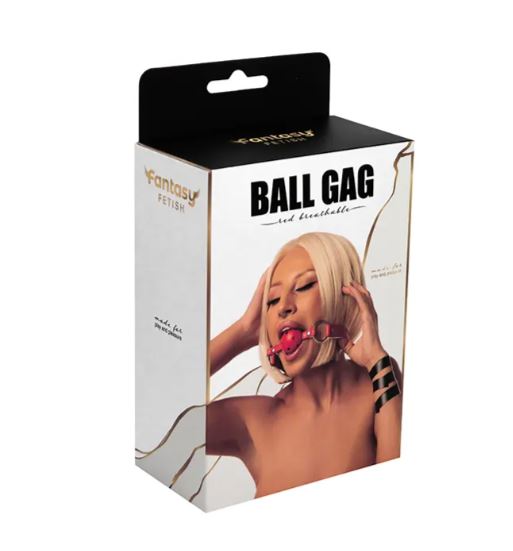 Fantasy Fetish - Ball Gag Nero Traspirante con Fori Regolabile - Rosso