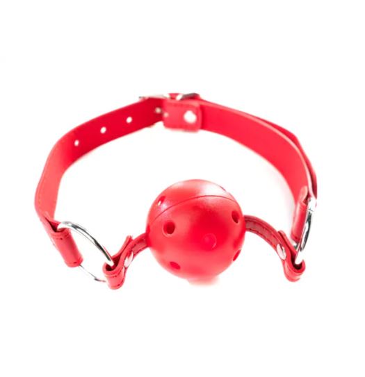 Fantasy Fetish - Ball Gag Nero Traspirante con Fori Regolabile - Rosso