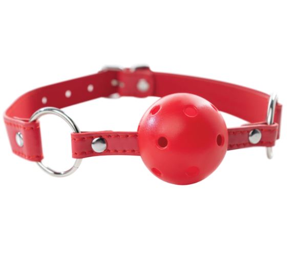 Fantasy Fetish - Ball Gag Nero Traspirante con Fori Regolabile - Rosso