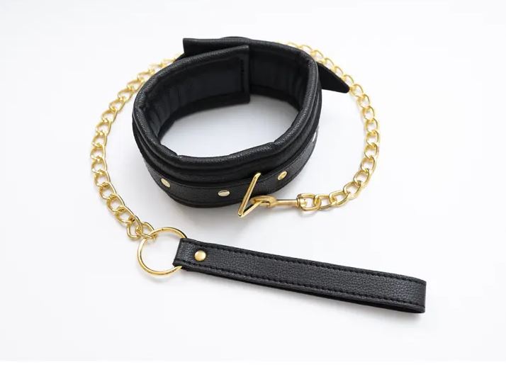 Fantasy Fetish - Collare con Guinzaglio Luxury - Nero con Dettagli Dorati