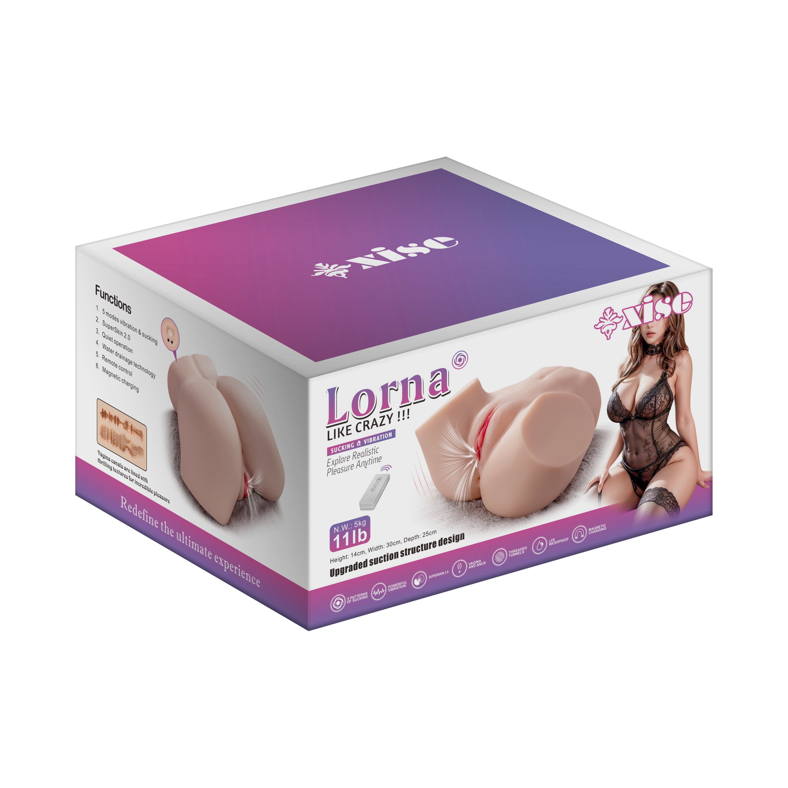 Xise - Lona - Torso con Funzione Vibrante e Suzione con Remote Control