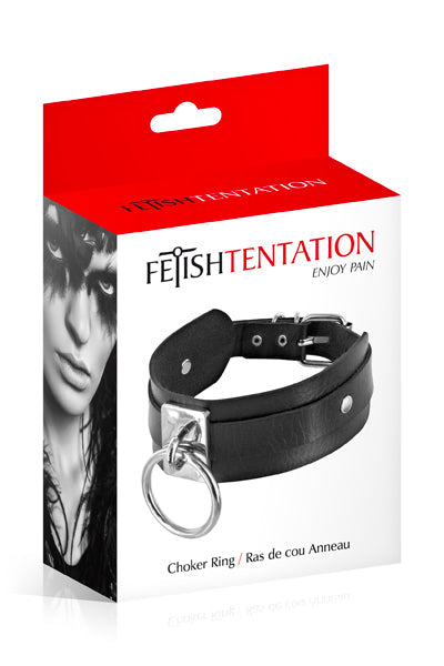 Fetish Tentation - Collare Regolabile con Anello - Nero