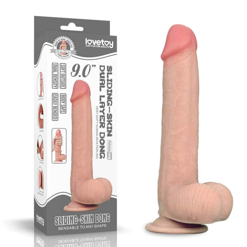 Dildo doppio strato con pelle scorrevole da 9'' 1