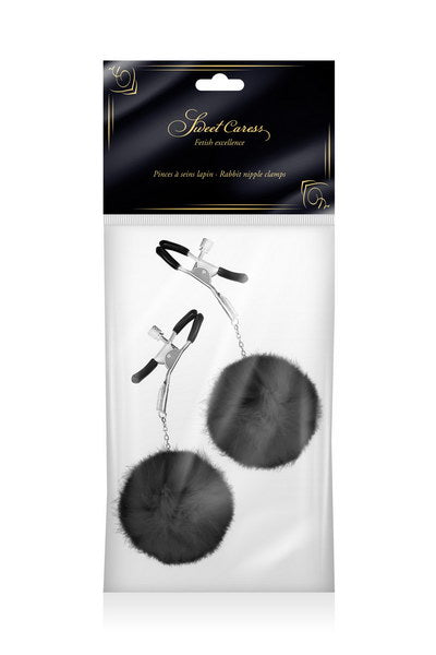 Sweet Caress - Pinza per Capezzoli Regolabile con Pon Pon - Nero
