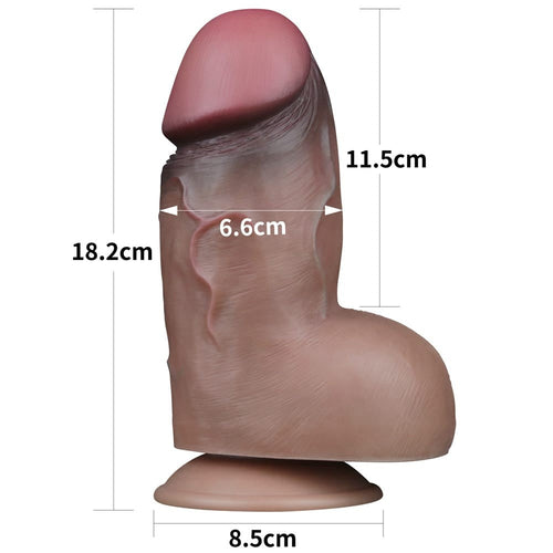 7" Doppio Strato Silicone Naturale Cazzo Marrone