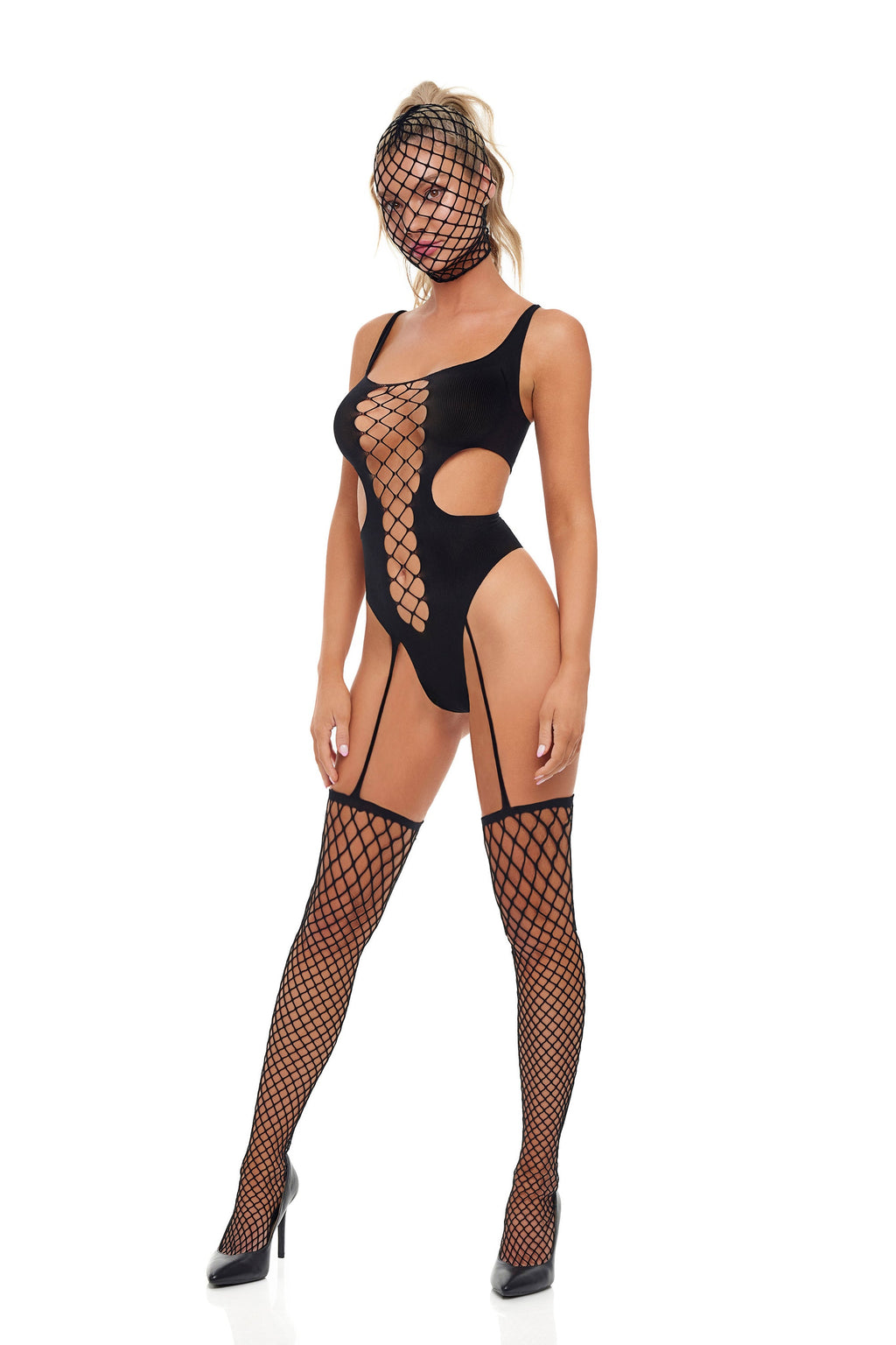 SIN N CHILL BODYSTOCKING CON MASCHERA NERO, OS