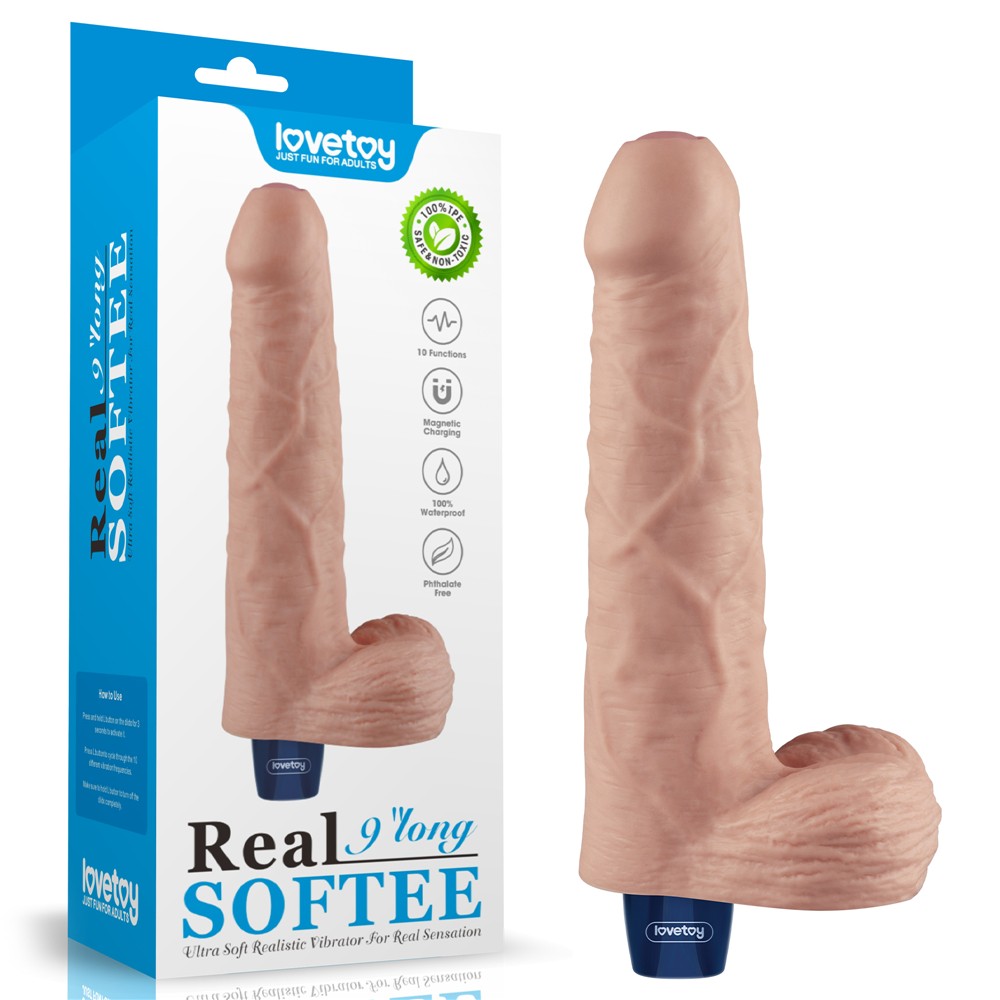 Dildo vibrante ricaricabile REAL SOFTEE da 9" (color carne)