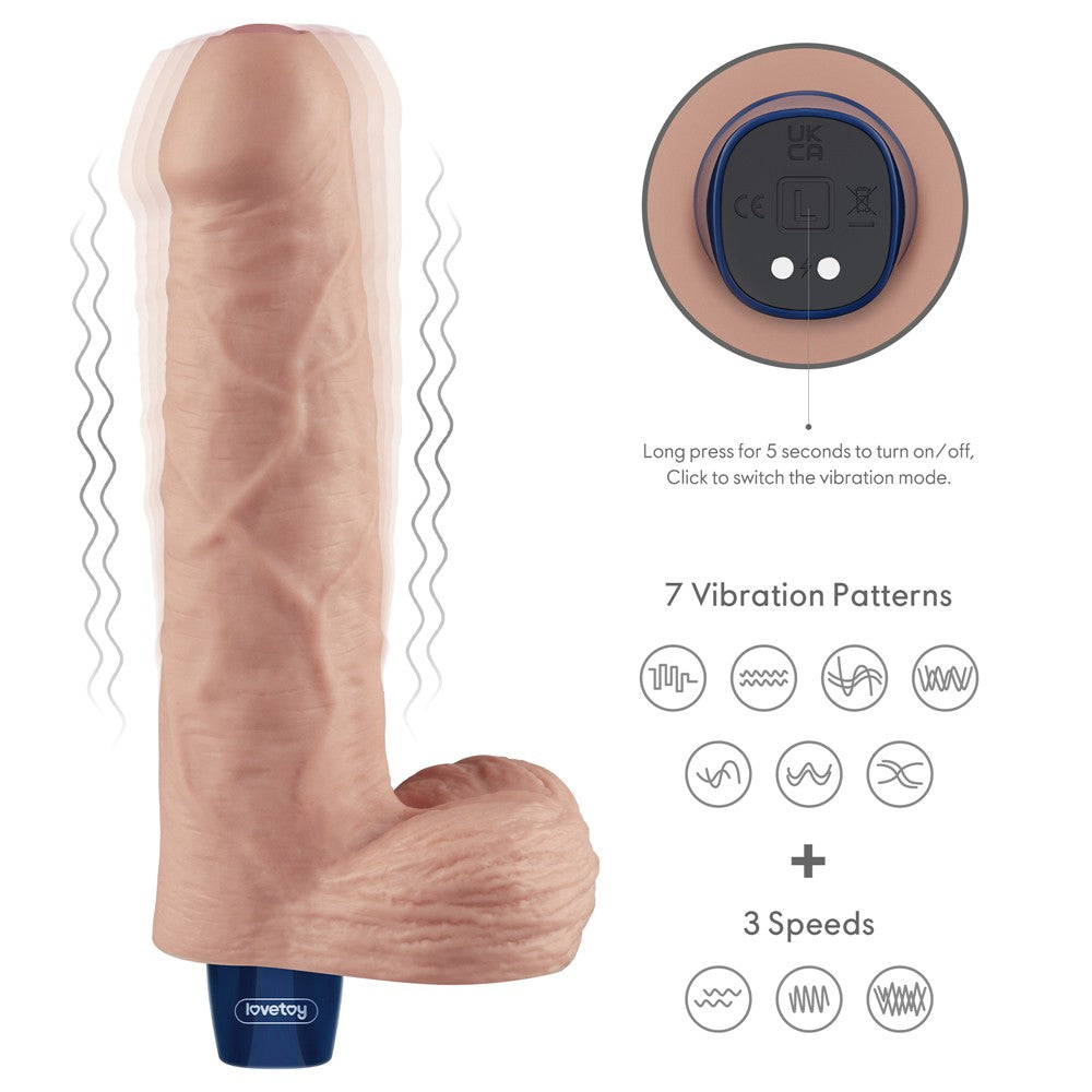 Dildo vibrante ricaricabile REAL SOFTEE da 9" (color carne)