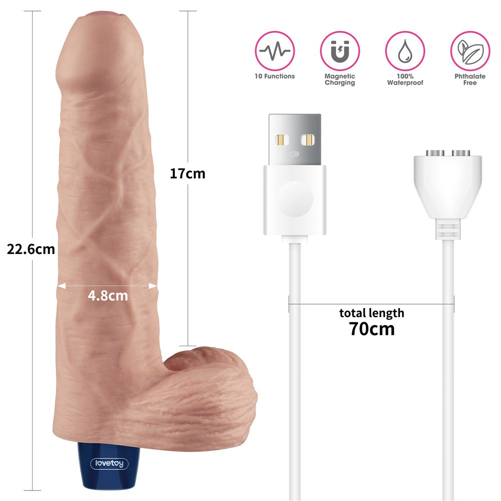 Dildo vibrante ricaricabile REAL SOFTEE da 9" (color carne)