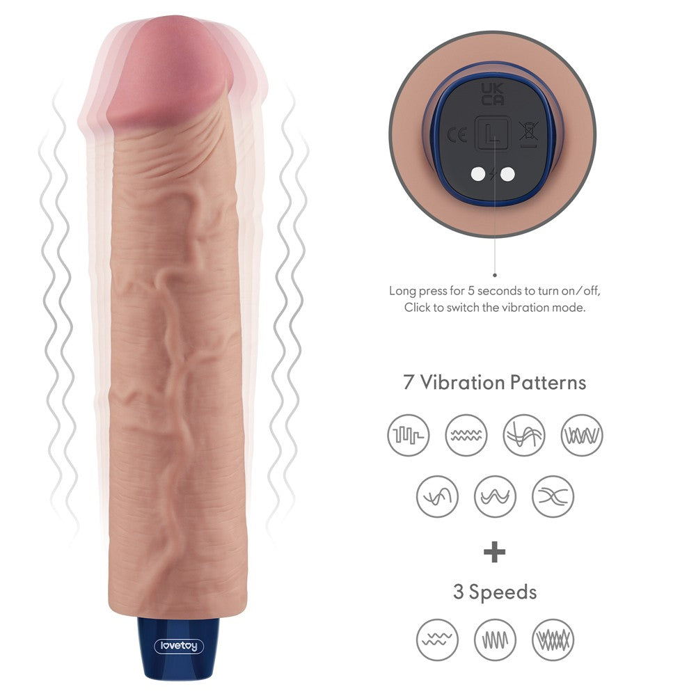 Dildo vibrante ricaricabile REAL SOFTEE da 9,5" (color carne)