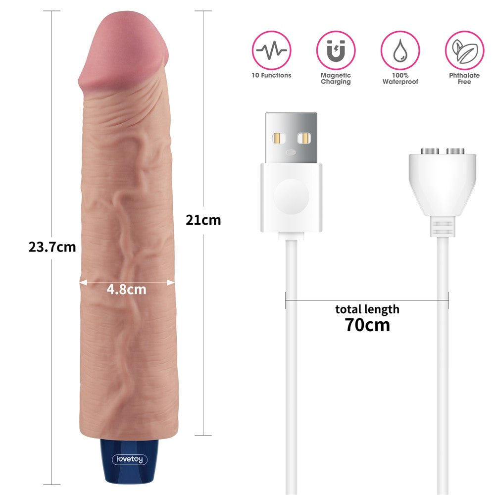Dildo vibrante ricaricabile REAL SOFTEE da 9,5" (color carne)