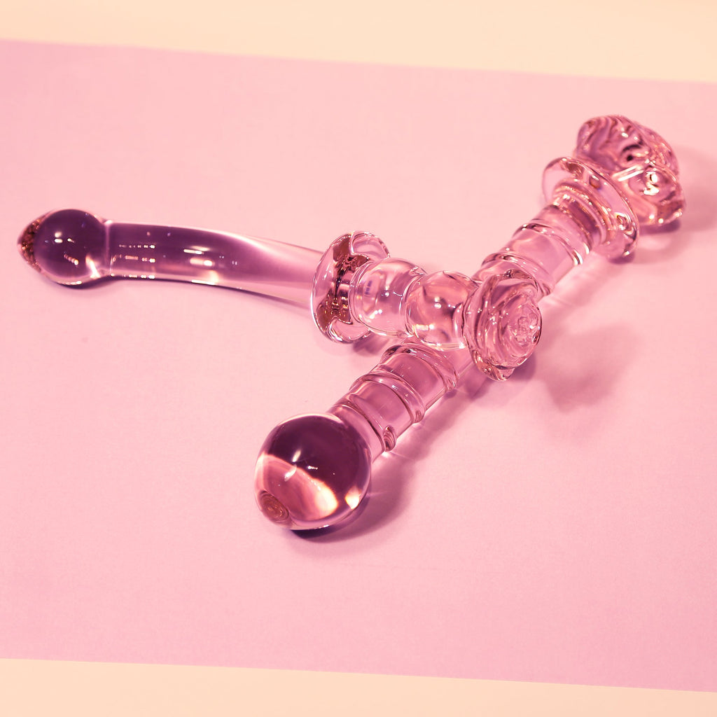 DILDO A SPIRALE CON ROSA IN VETRO Smaltato PER IL PUNTO G