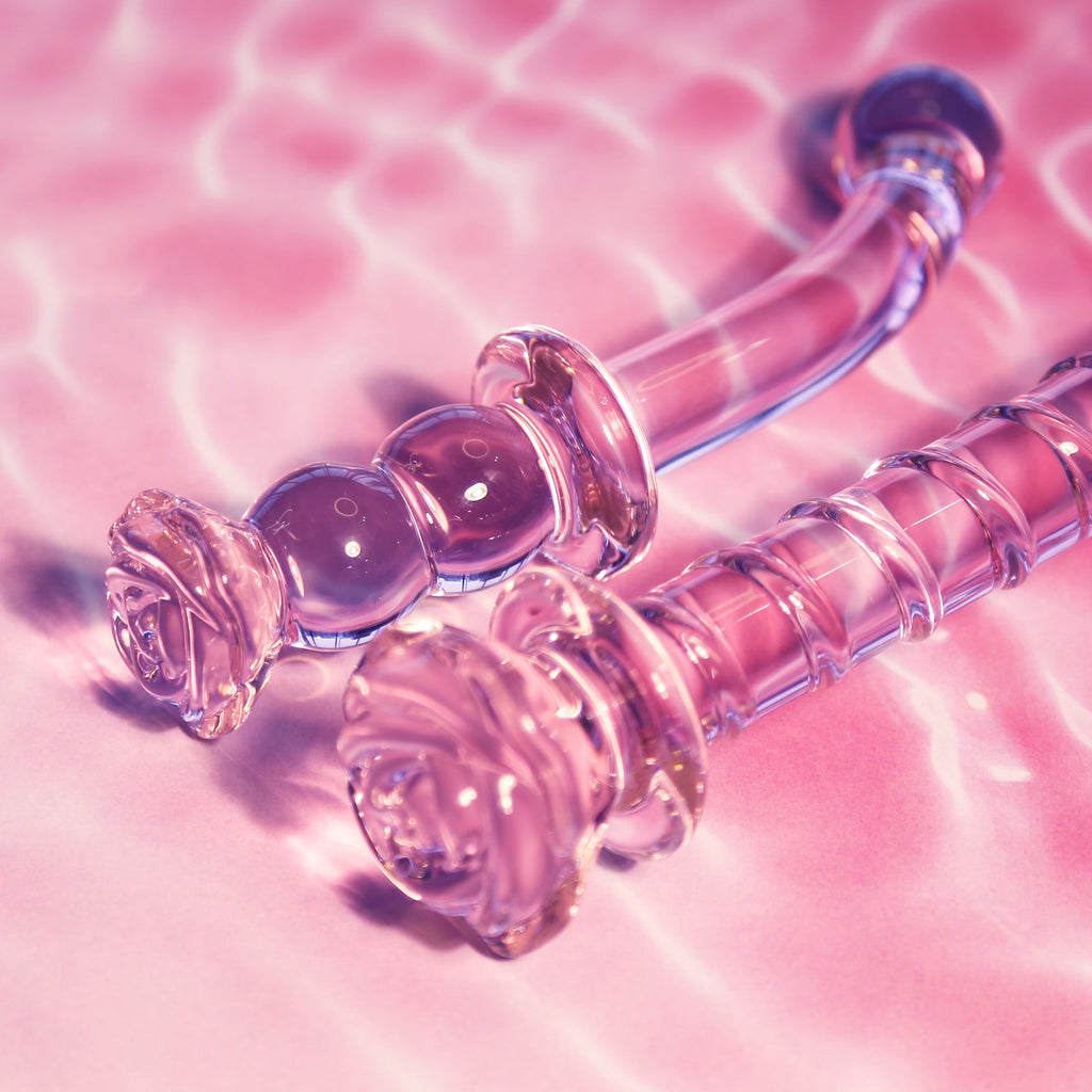DILDO A SPIRALE CON ROSA IN VETRO Smaltato PER IL PUNTO G