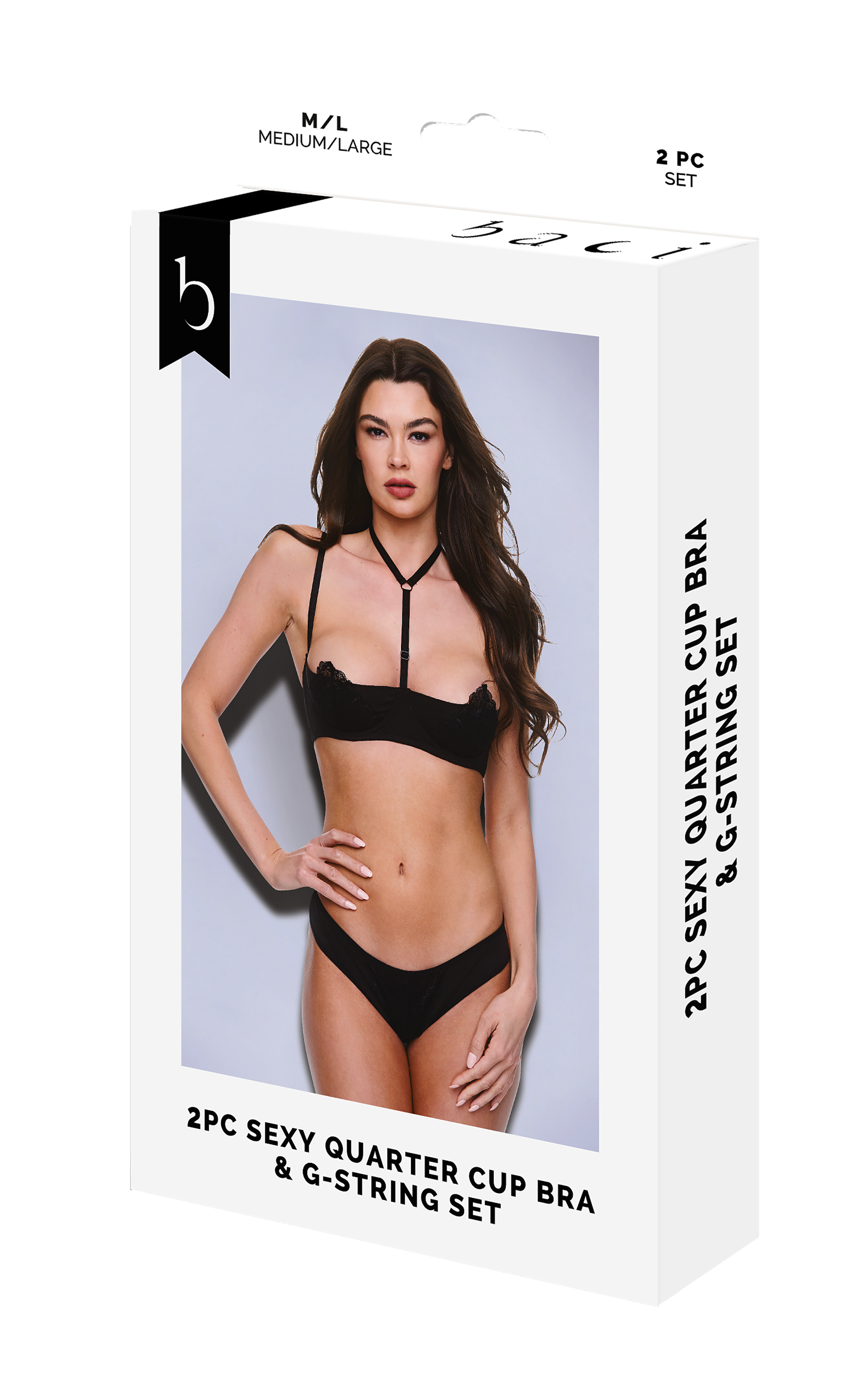 BACI 2 PEZZI REGGISENO E PERIZOMA SEXY A QUARTO DI COPPA NERO