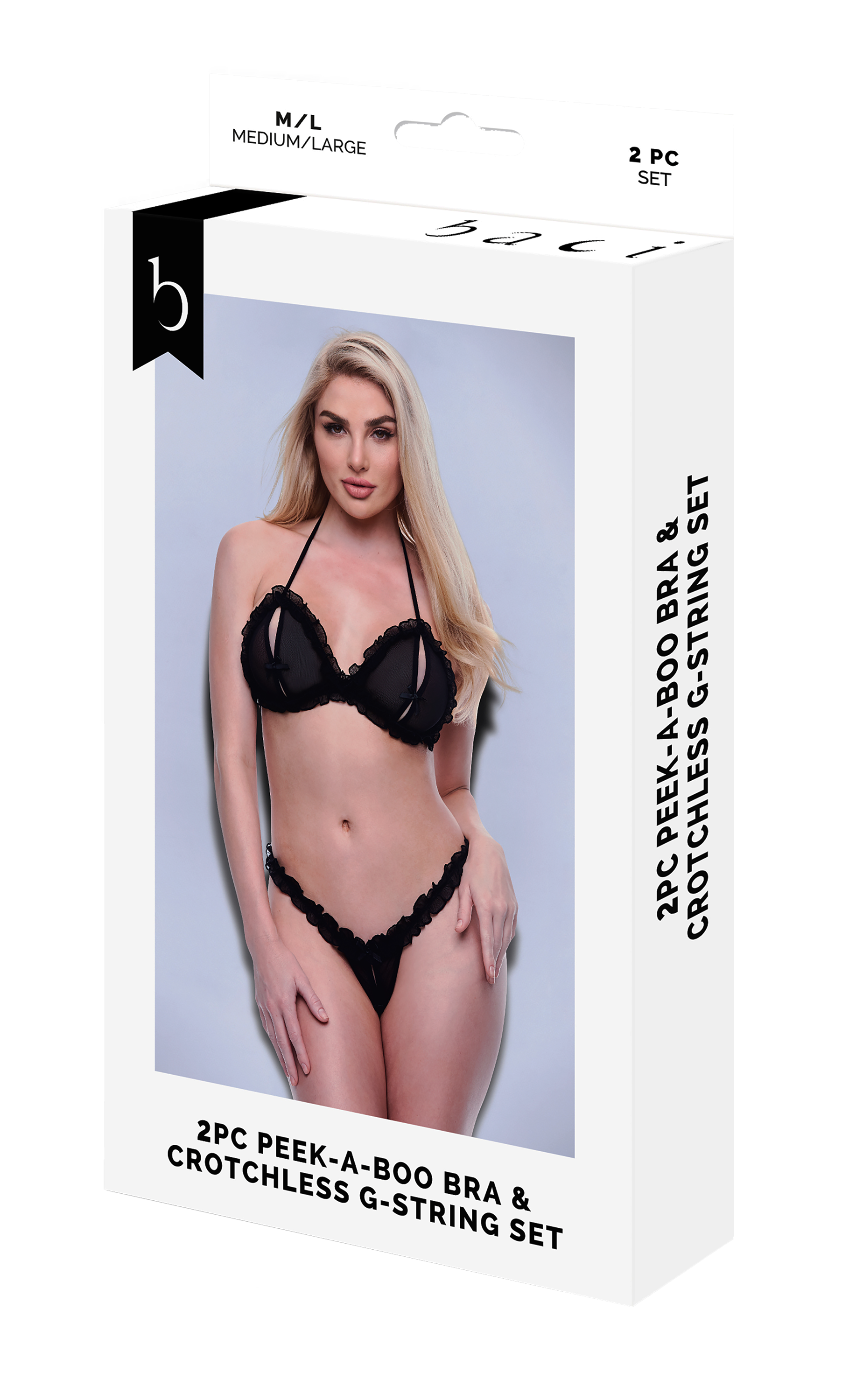 Completo 2 pezzi reggiseno e perizoma senza cavallo BACI nero