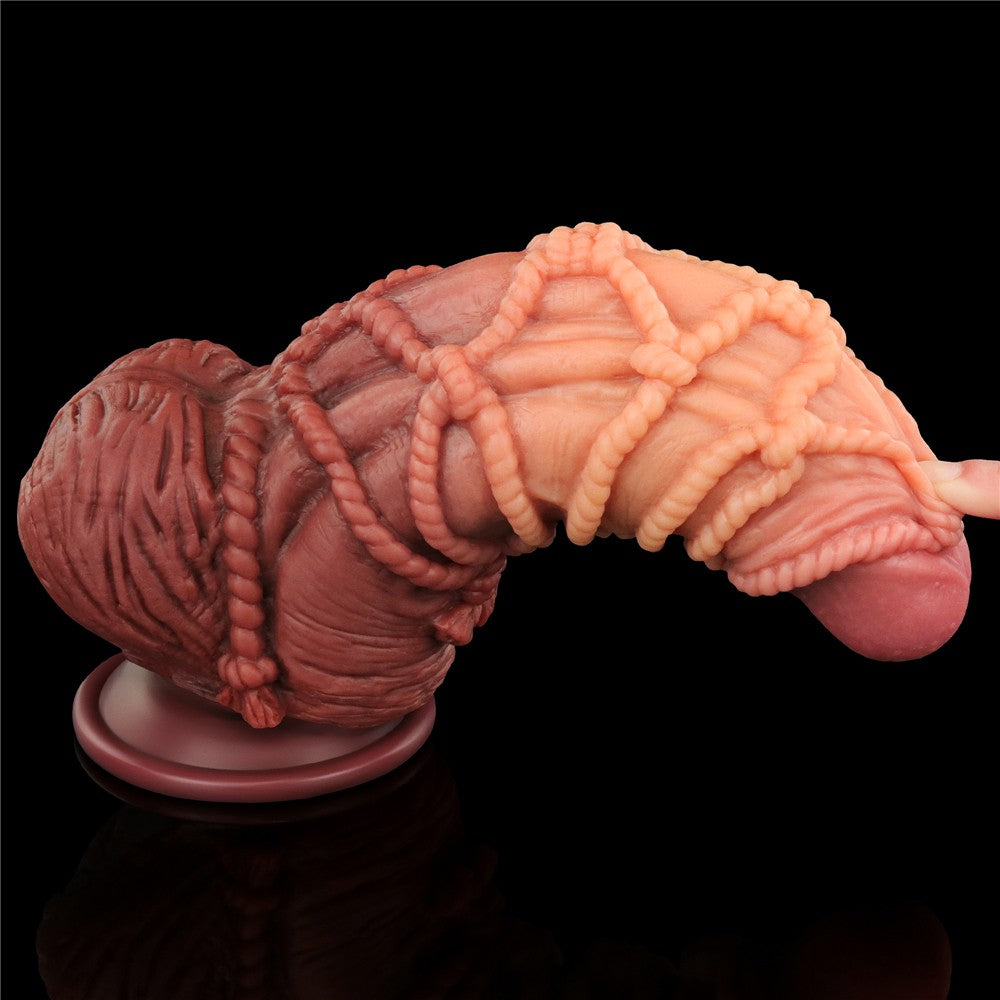 Pene in silicone platino a doppio strato da 9,5'' con corda_B15O50_3