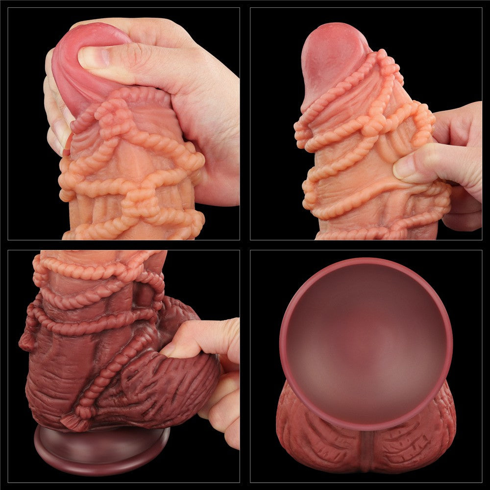 Pene in silicone platino a doppio strato da 9,5'' con corda_B15O50_3