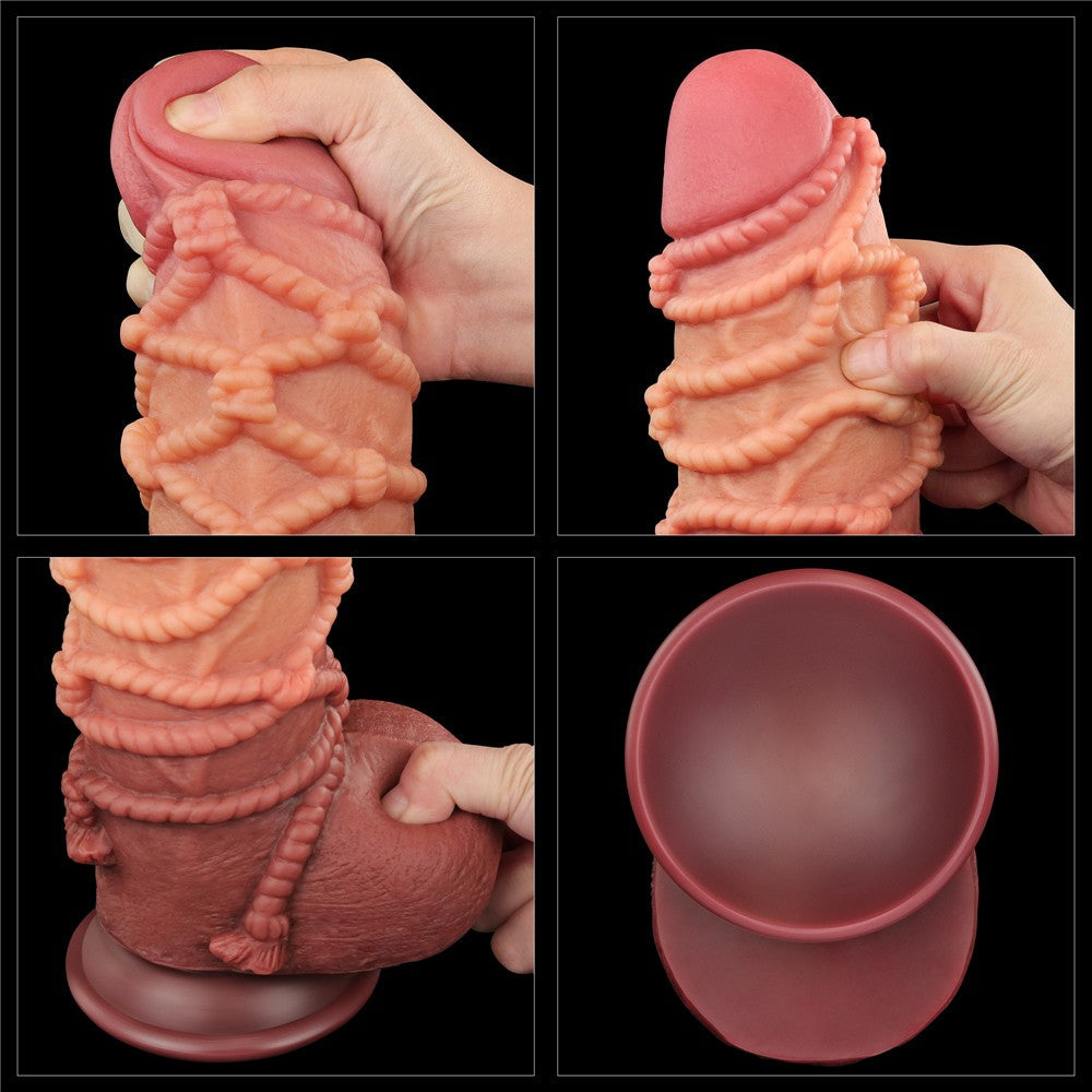 Pene in silicone platino a doppio strato da 9,5'' con corda_B15O50_3