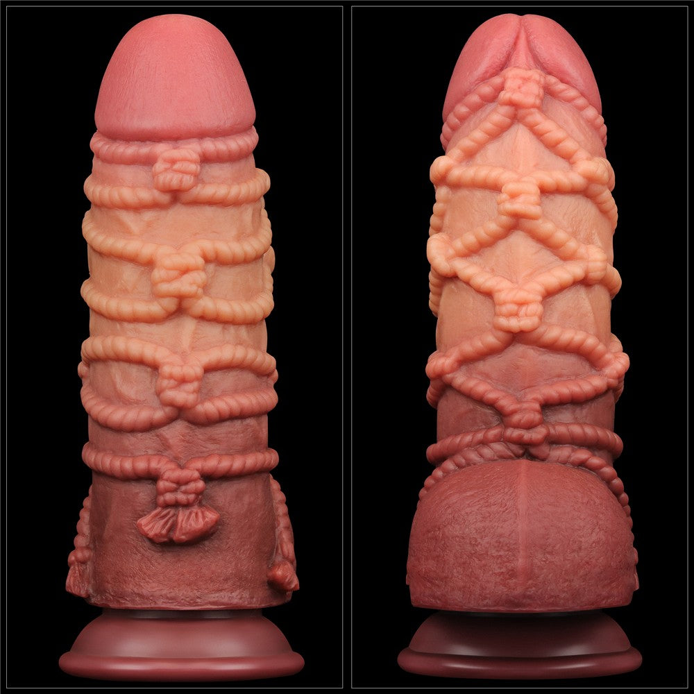 Pene in silicone platino a doppio strato da 9,5'' con corda_B15O50_3