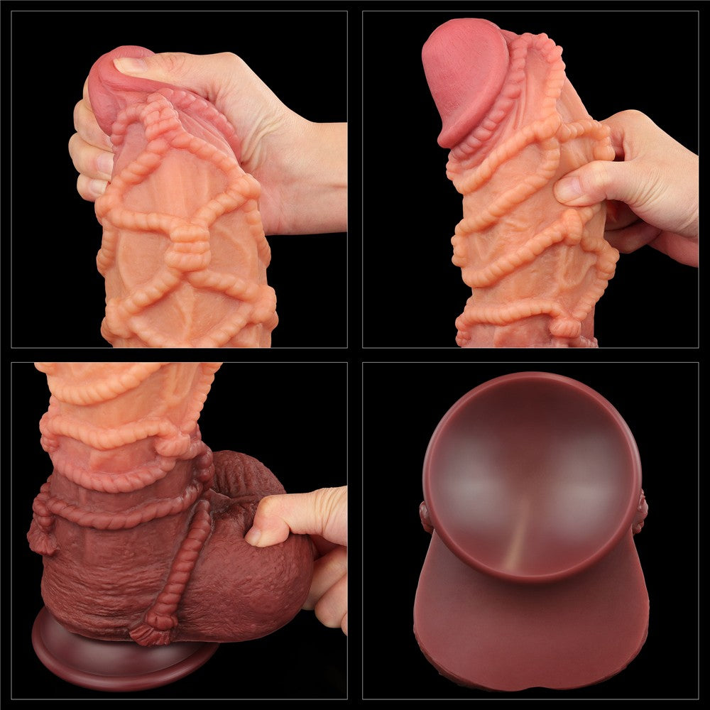 Pene in silicone platino a doppio strato da 10,5'' con corda