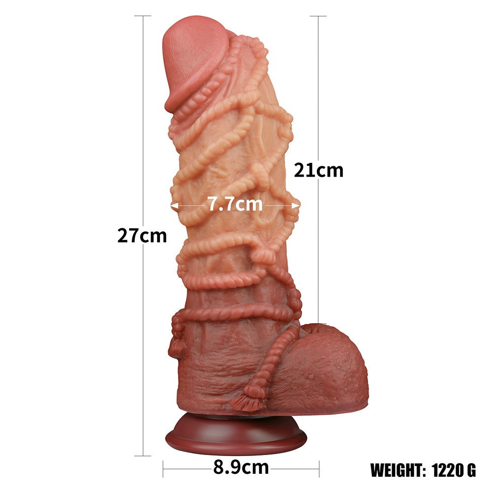 Pene in silicone platino a doppio strato da 10,5'' con corda
