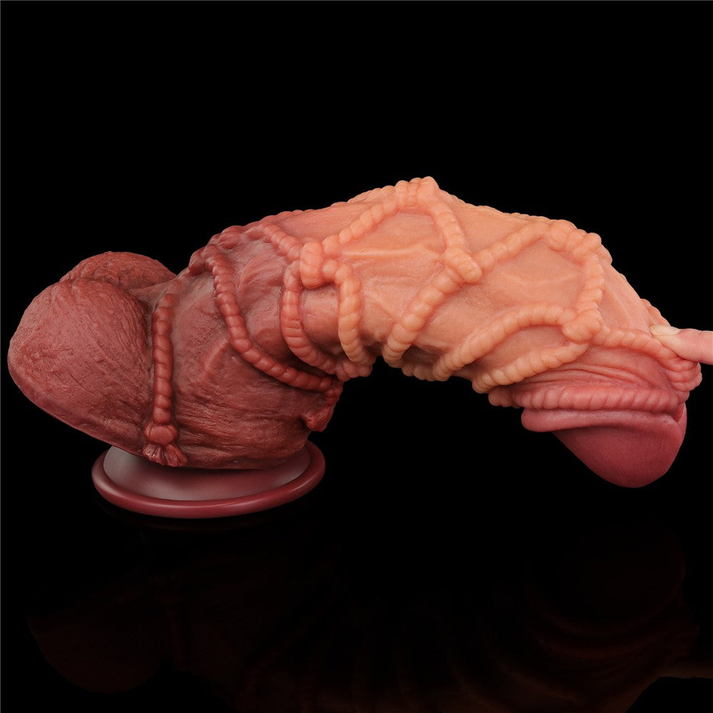 Pene in silicone platino a doppio strato da 10,5'' con corda