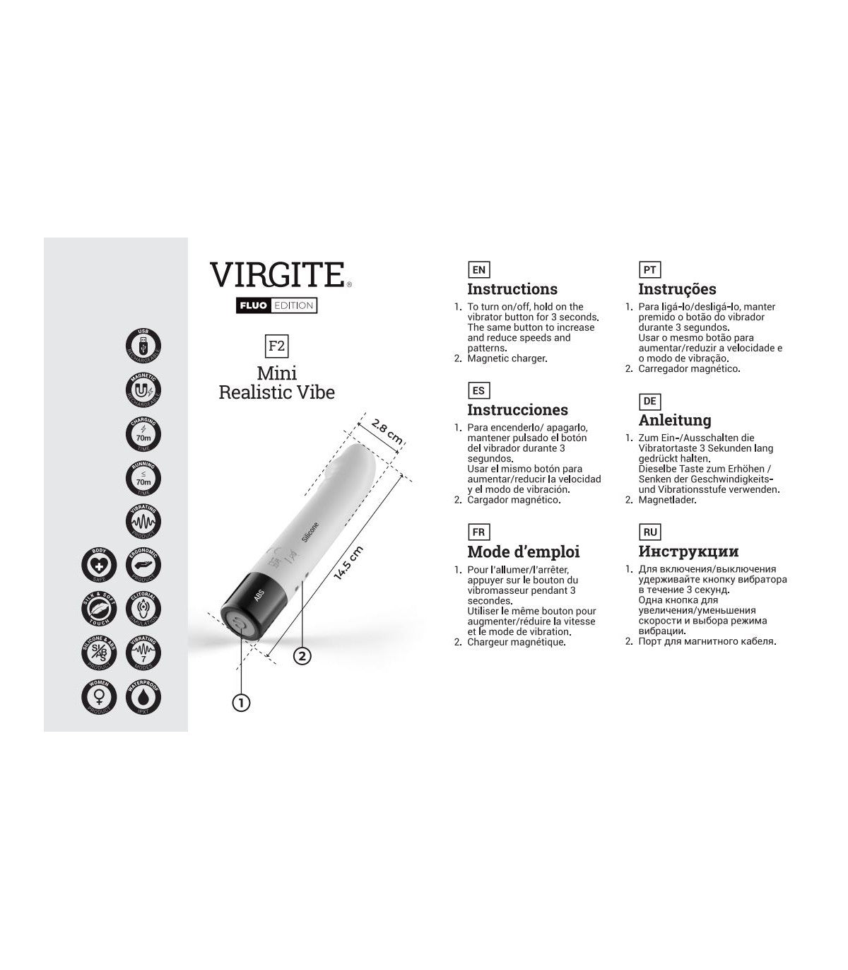 VIBRATORE RICARICABILE IN SILICONE F2 FLUO