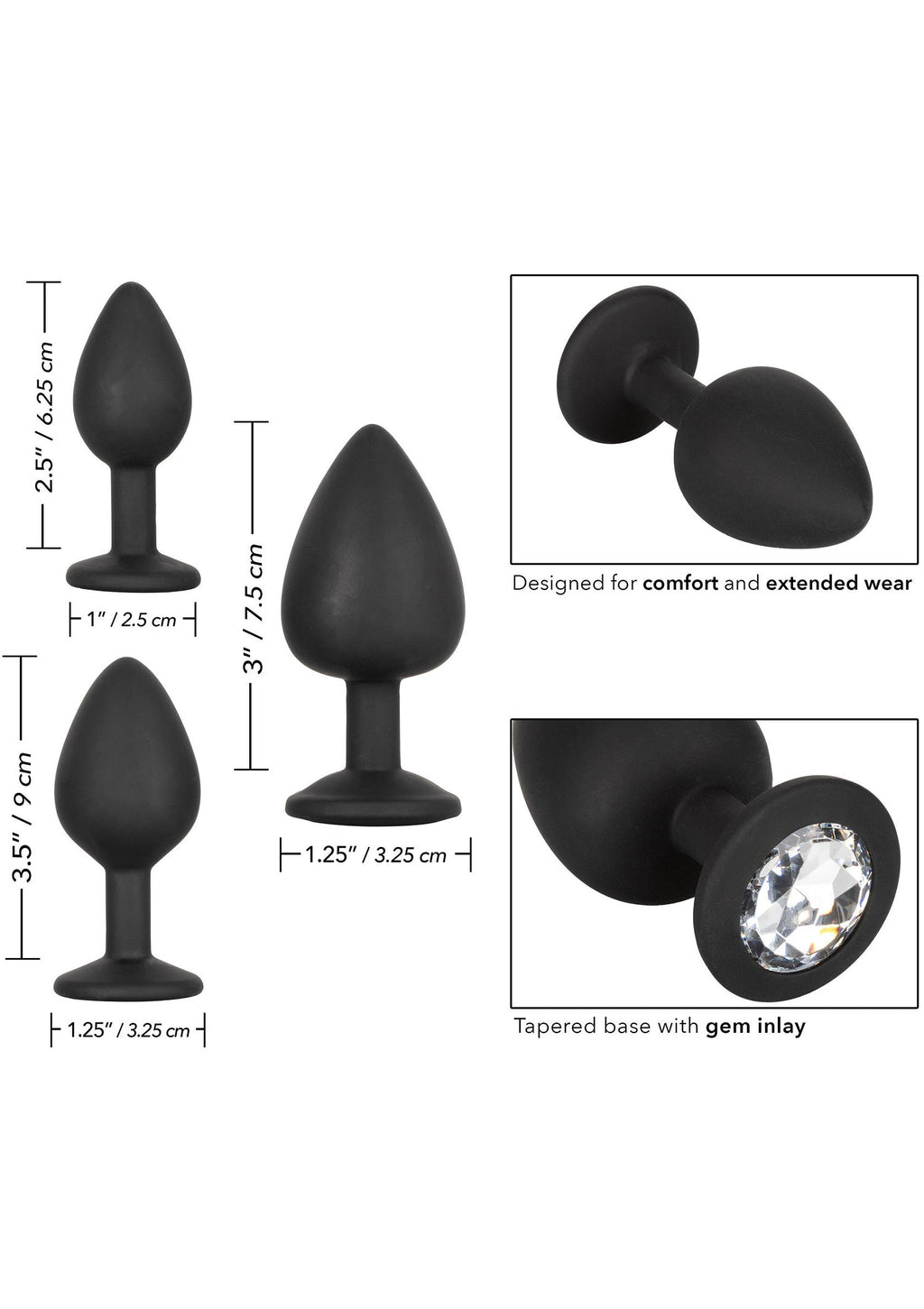 Kit anale in silicone con gemme nere