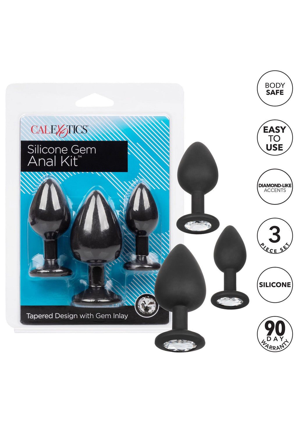 Kit anale in silicone con gemme nere