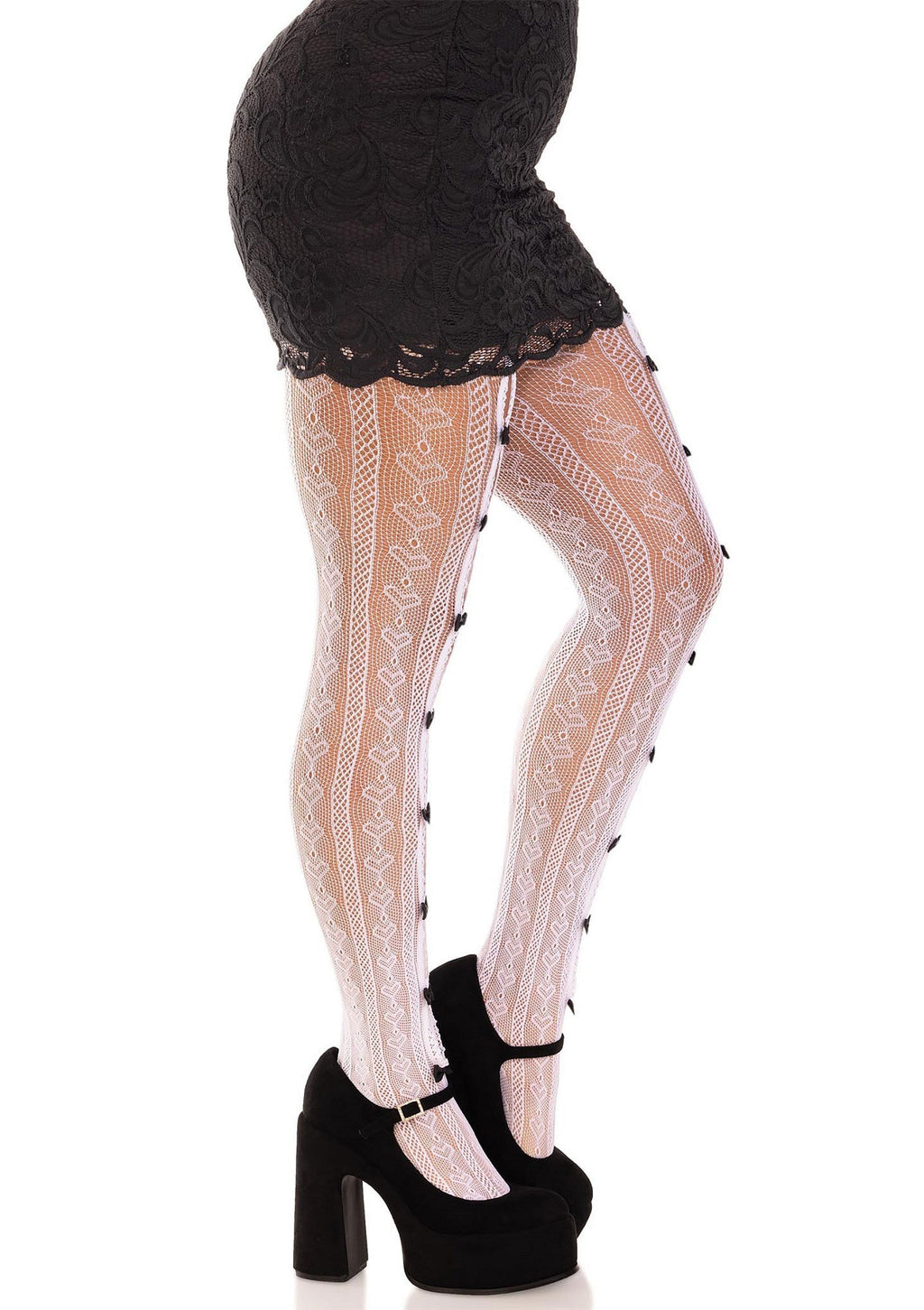 Collant a rete a righe Sweetheart bianco