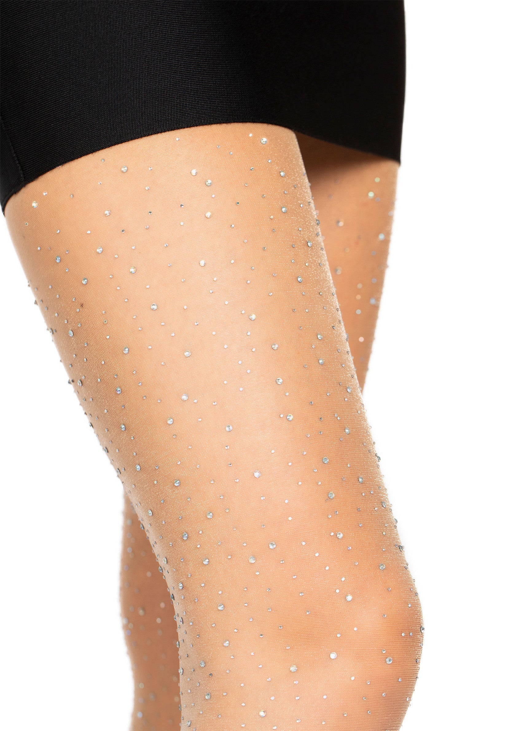 Collant trasparenti in elastan con strass color carne