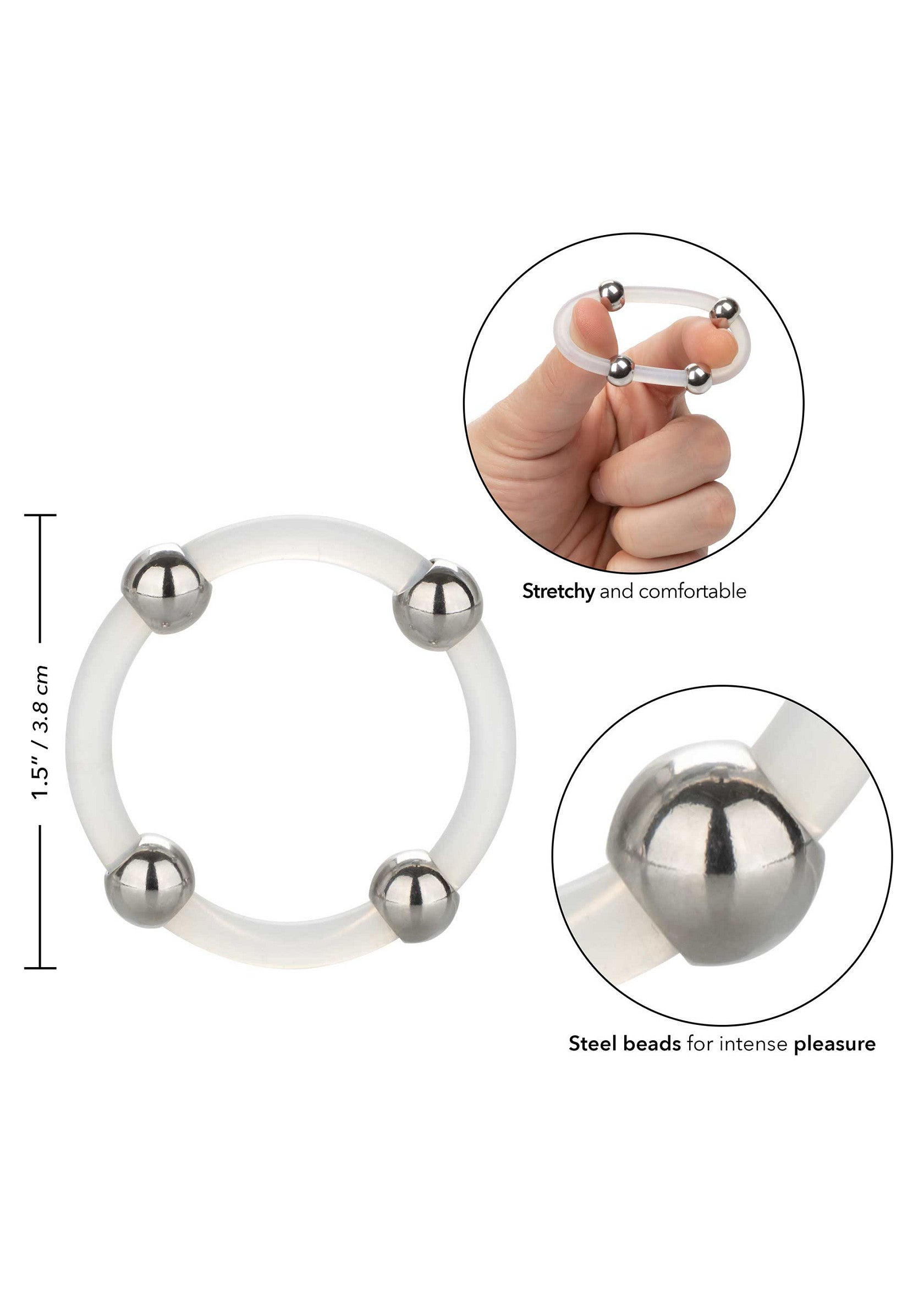 Anello in silicone con perline in acciaio L trasparente