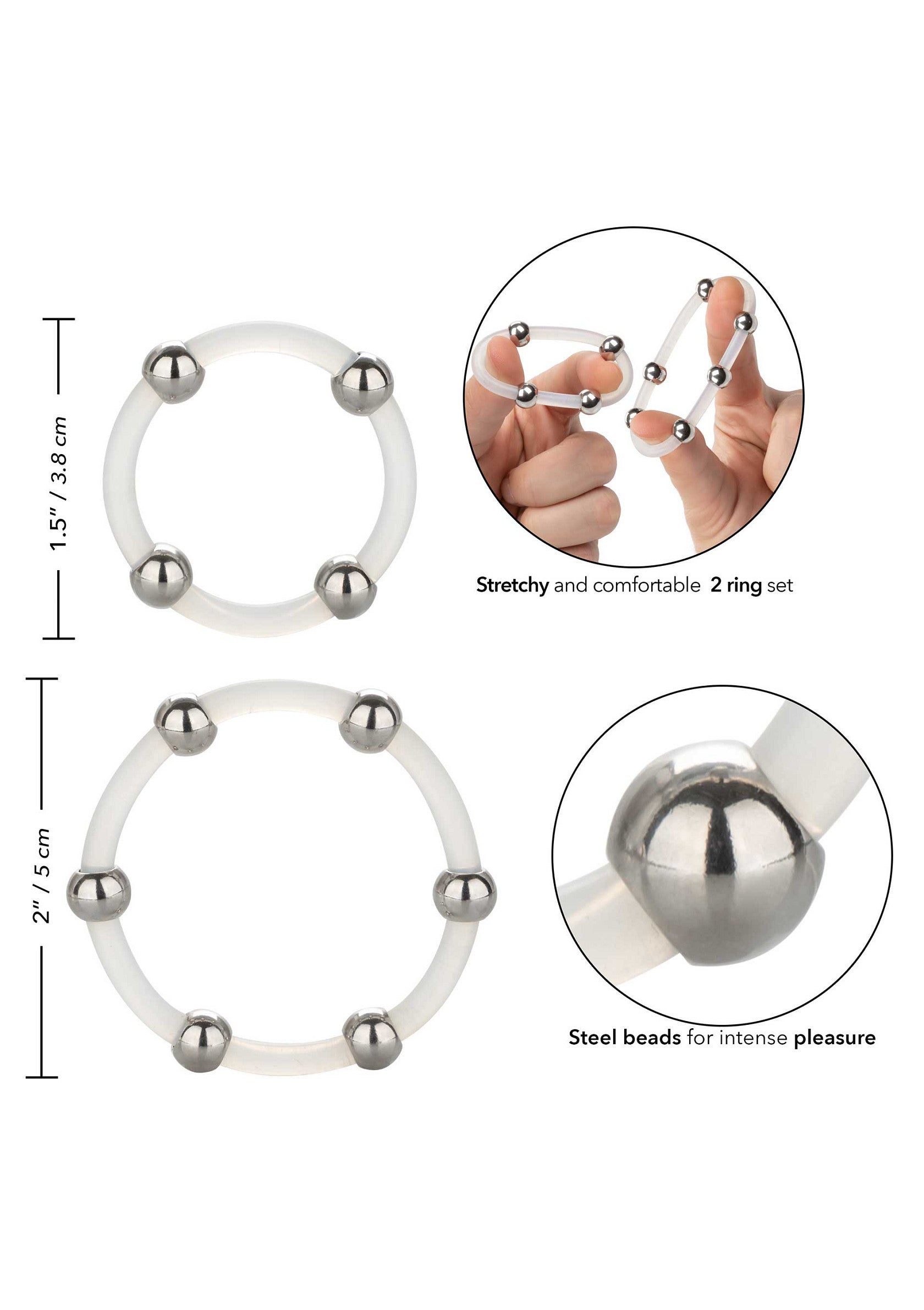 Set di anelli in silicone con perline in acciaio trasparenti
