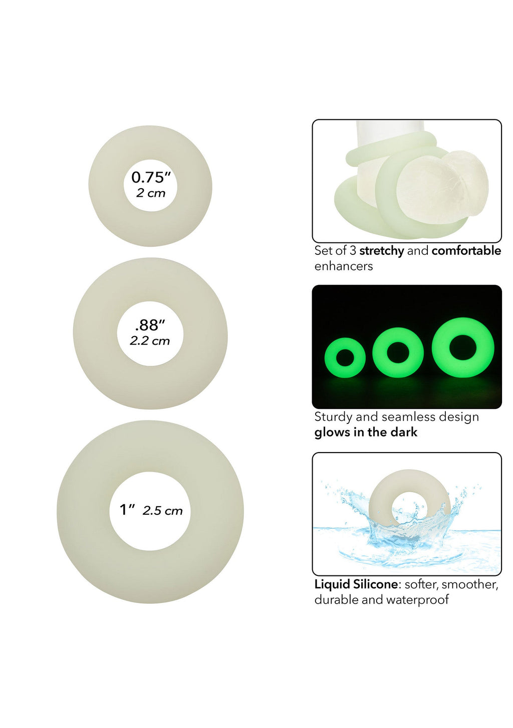 Set di 3 anelli in silicone luminosi