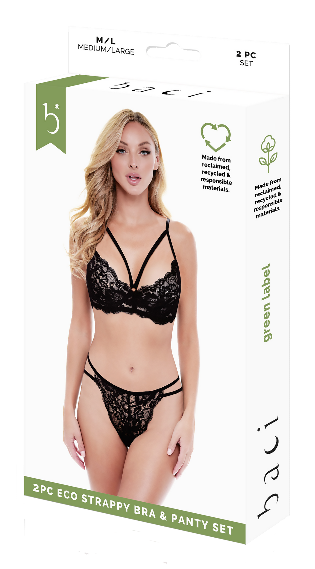 Set 2 pezzi di reggiseno e slip con spalline sottili BACI, colore nero